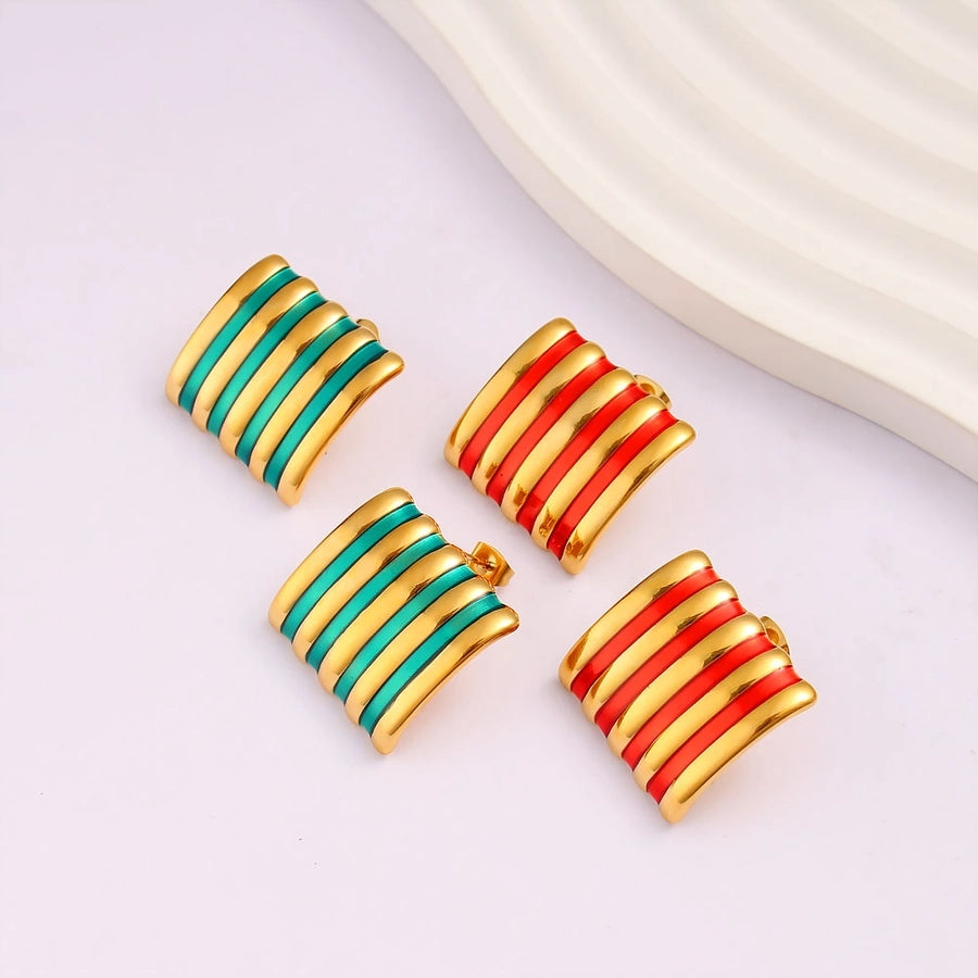 Retro Stripe Ear Studs [304,316 Stainless Steel,18K Gold Plated]