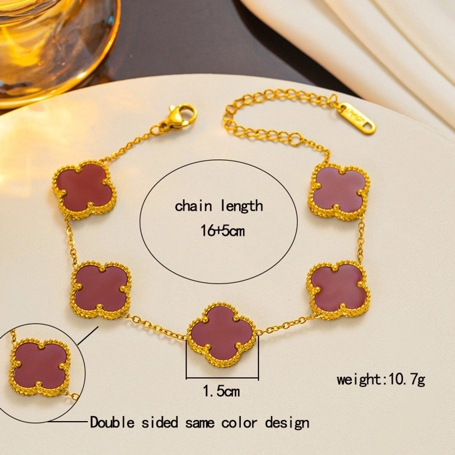 Four Leaf Clover Acrylic Bracelet/Earrings/Necklace [304 Stainless Steel,18K Gold Plated]