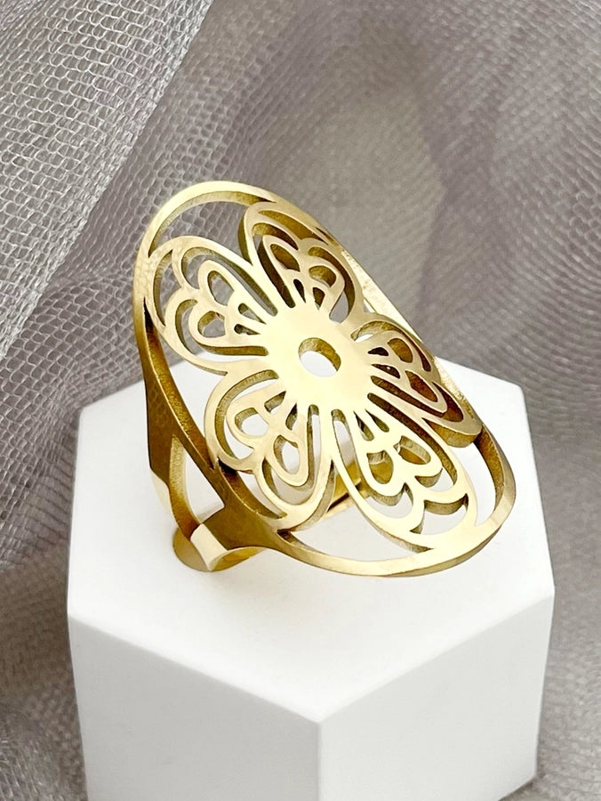 Star Tree Flower Open Ring [304 Stainless Steel 14K Gold Plated]