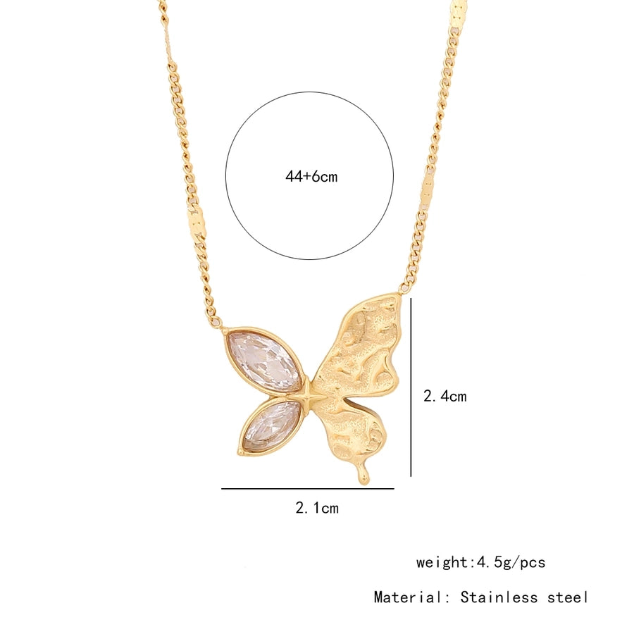 Sieraden Ig -stijl woon -werkverkeer geometrische vlinder 304 roestvrij staal zirkoon 18K vergulde inleg oorbellen ketting