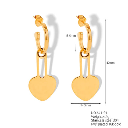 Heart/Rhombus/Round Drop Earrings [304 Stainless Steel,18K Gold Plated]