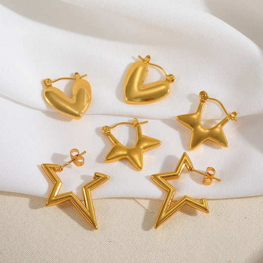 Heart Shape Star Earrings  [304 Stainless Steel,18K Gold Plated]