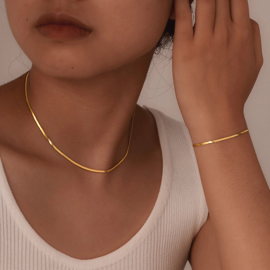 Flat Snake Chain Bracelets/Necklace [304 Stainless Steel,18K Gold Plated]