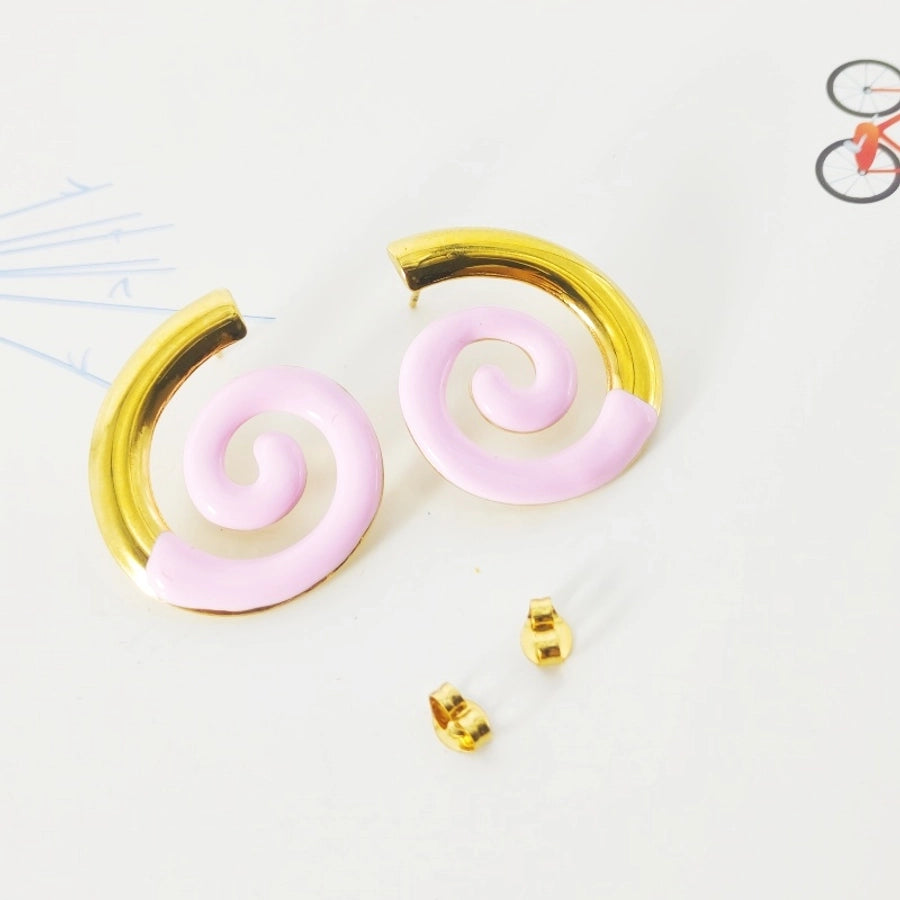 Spiral Stripe Thread Earrings [304 Stainless Steel,18K Gold Plated]