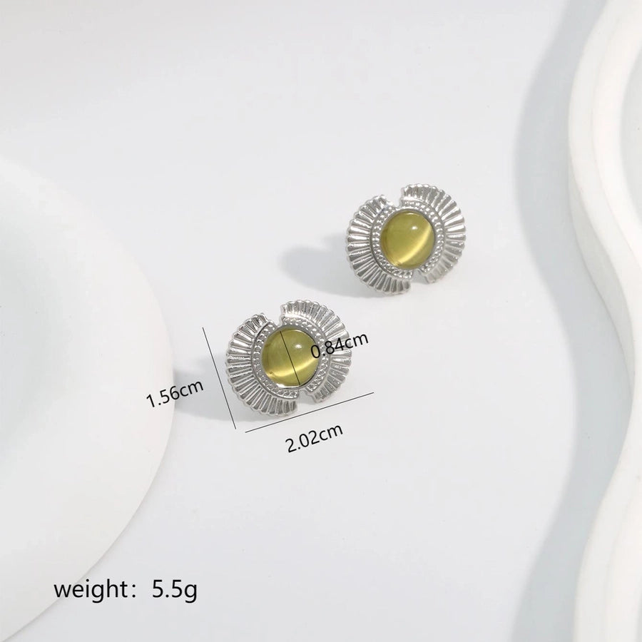 Silver Opal Ear Studs [304 acero inoxidable]