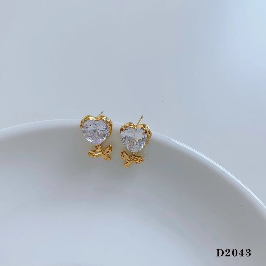 Heart Shape Zircon 1Earrings [304 Stainless Steel,16K Gold Plated]