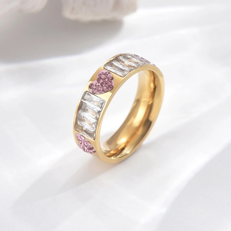 Herzform -Rechteck -Strass -Zirkonring [304 Edelstahl 14K Gold plattiert]