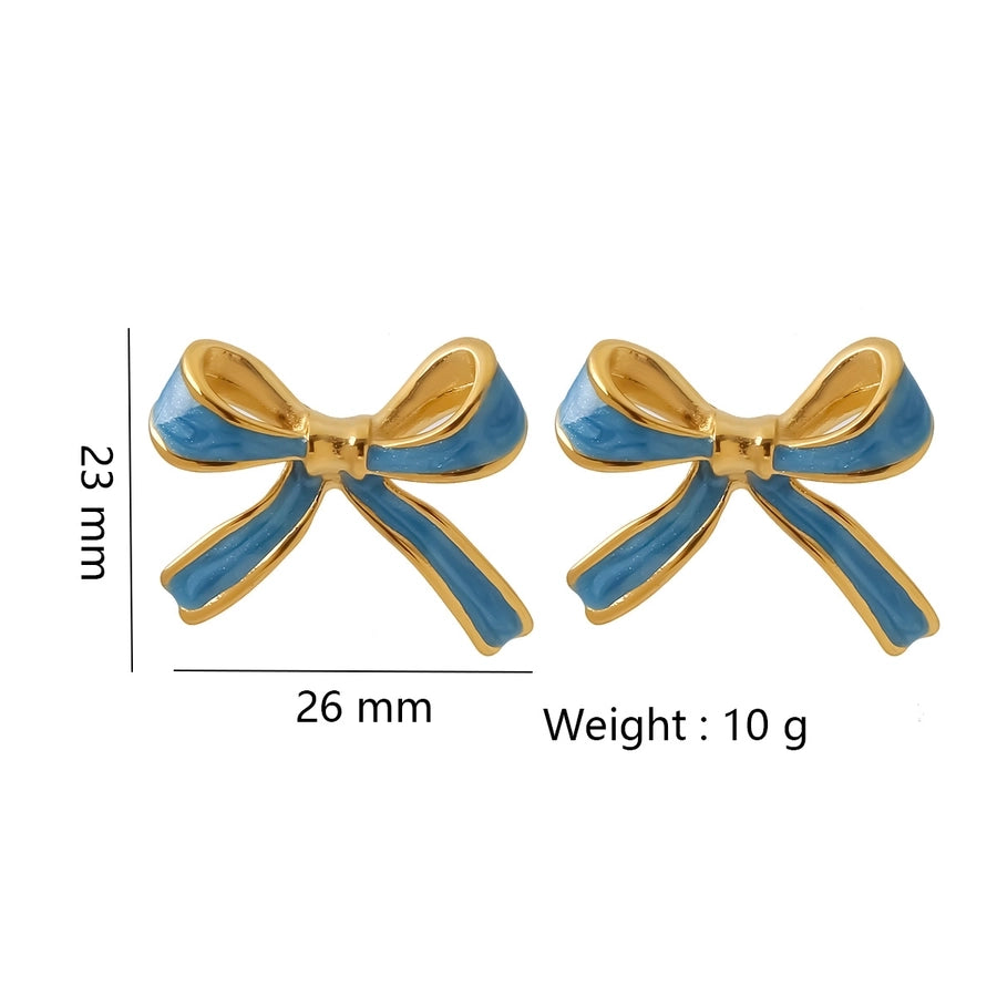 Bow Knot Enamel Ear Studs [304 Stainless Steel,18K Gold Plated]