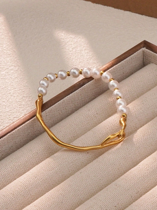 Plastic Pearls Bangle armband [304 roestvrij staal, 18K vergulde goud]