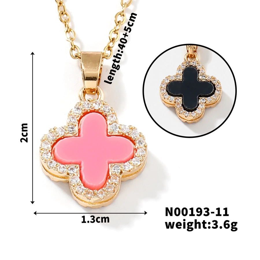 Four Leaf Clover Zircon Necklace [304 Stainless Steel,Copper]