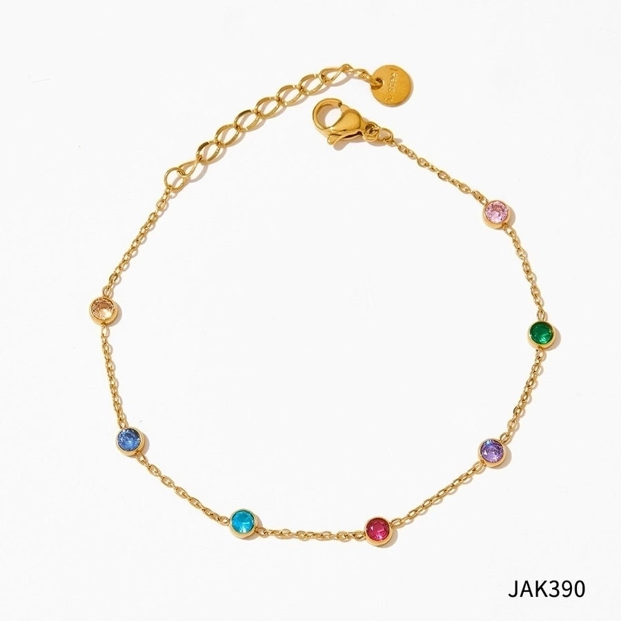 Round Zircon Anklet [304 Stainless Steel, 16K Gold Plated]