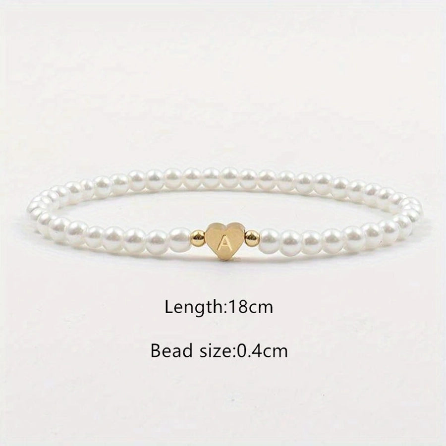 Letter Heart Shape Artificial Pearl Bracelets [304 Stainless Steel]