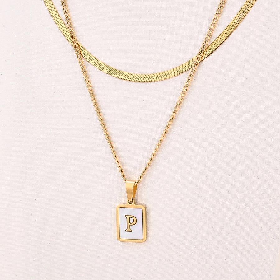 Letter RectanglePendant Necklace[304 Stainless Steel, 18K Gold Plated]