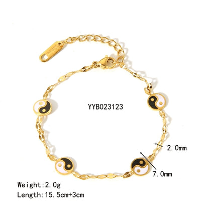 Bracciale/collana per placcatura a smalto Ying Yang [201 Gold in acciaio inossidabile 18K placcato]