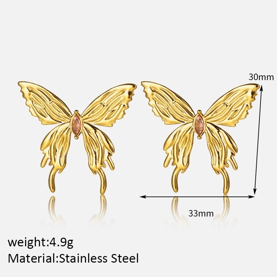 Butterfly Earrings [304 Stainless Steel,18K Gold Plated]