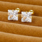 Golden Four-Claw Square Synthetic Zircon Stud Earrings [316 Stainless Steel]