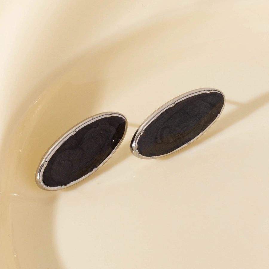 Oval Black White Earrings [304 Stainless Steel]