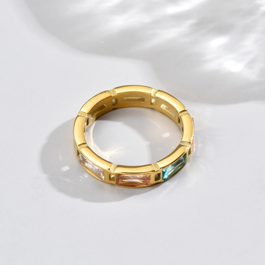 Shiny Round Square Zircon Ring [304 Stainless Steel 14K Gold Plated]