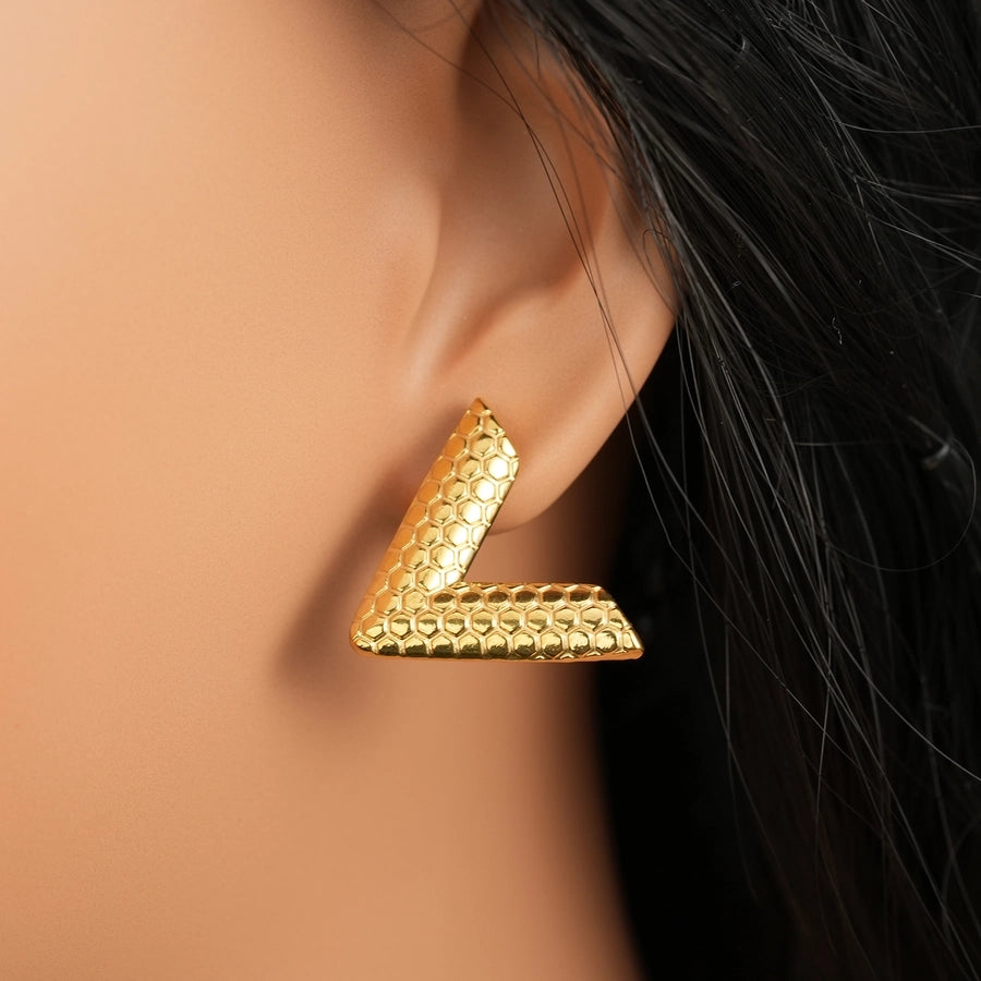 V Letter Earrings [304 Stainless Steel,18K Gold Plated]