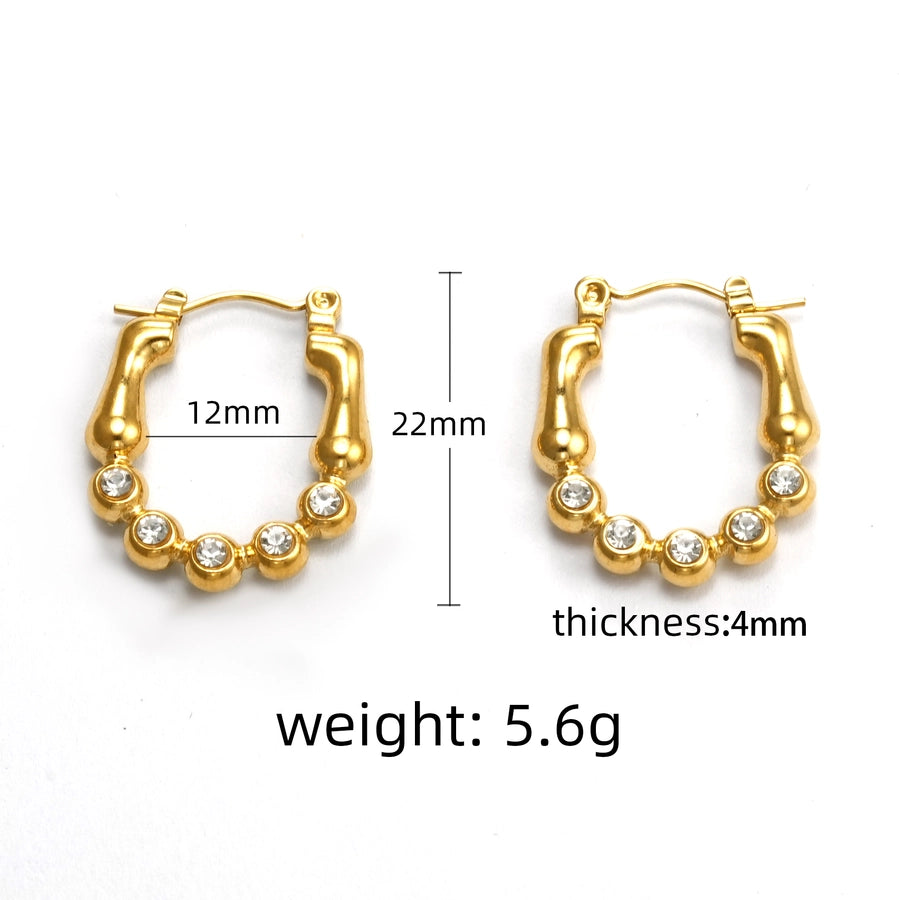 Oval Heart Shape Rhinestones Earrings [304 Stainless Steel, 18K Gold Plated]