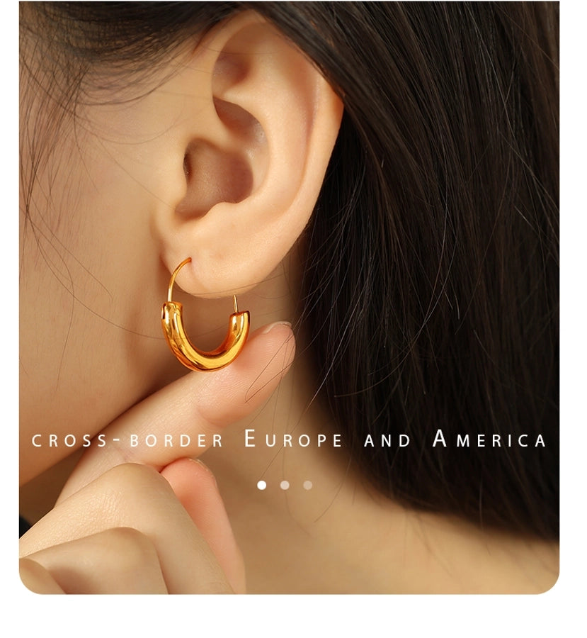 Semicircle Hoop Earrings [304 Stainless Steel,18K Gold Plated]