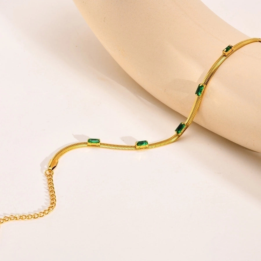 Green Zircon Chain Bracelets [201 Stainless Steel, 18K Gold Plated]