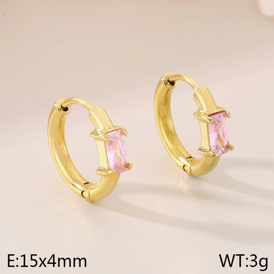 Colored Rectangle Rhinestone Earrings [304 Stainless Steel,18K Gold Plated]