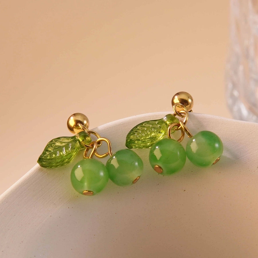 Cherry Drop Earrings [304 Stainless Steel,18K Gold Plated]