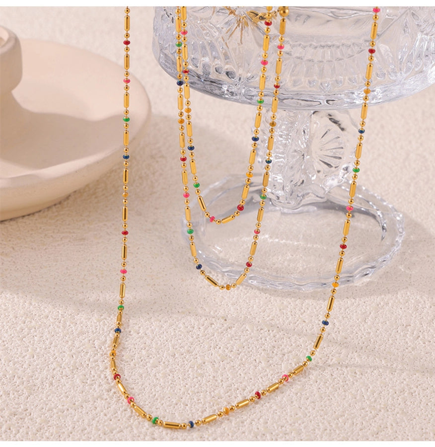 Colorful Seed Bead Bracelet/Anklet/Necklace [304 Stainless Steel,18K Gold Plated]