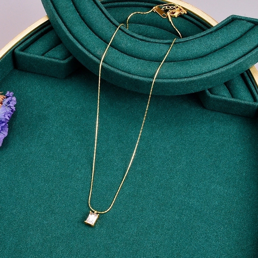 Long Square Rhinestone Pendant Necklace [304 Stainless Steel,18K Gold Plated]