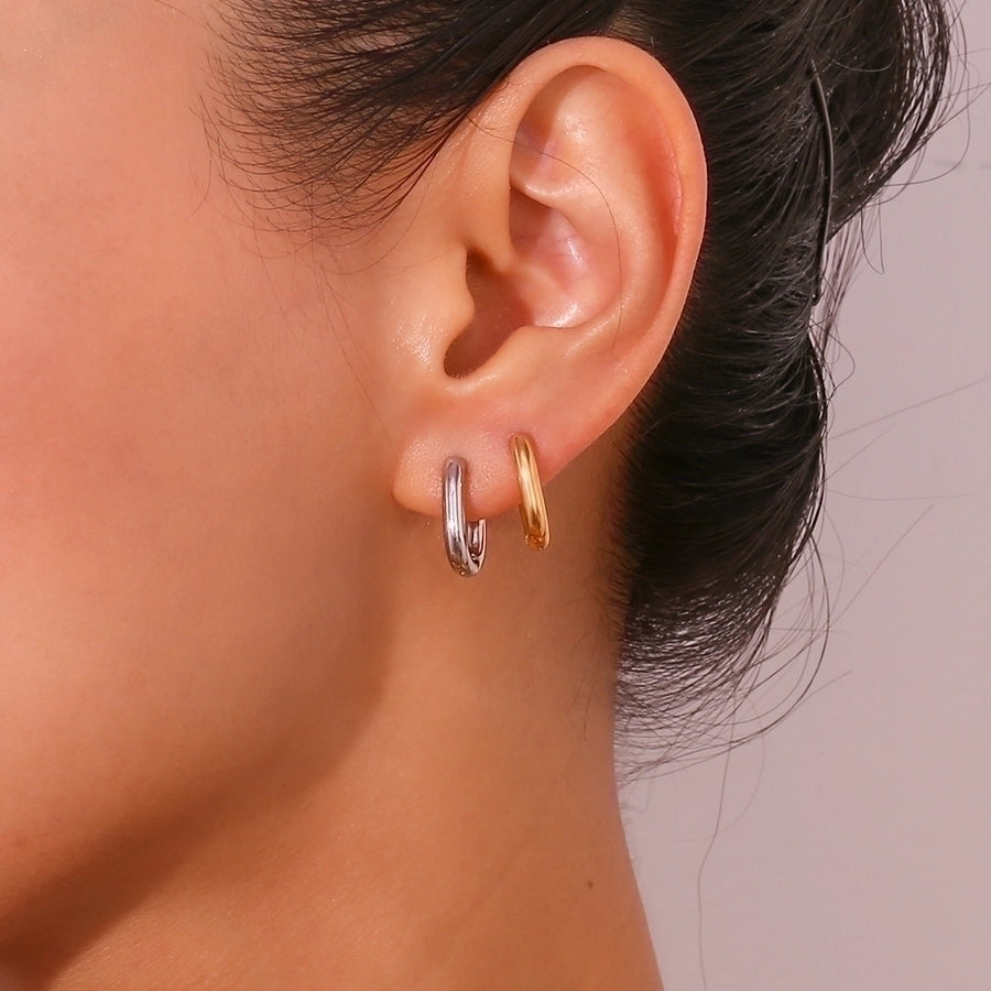 Oval Thick Earrings [304 Stainless Steel,18K Gold Plated]