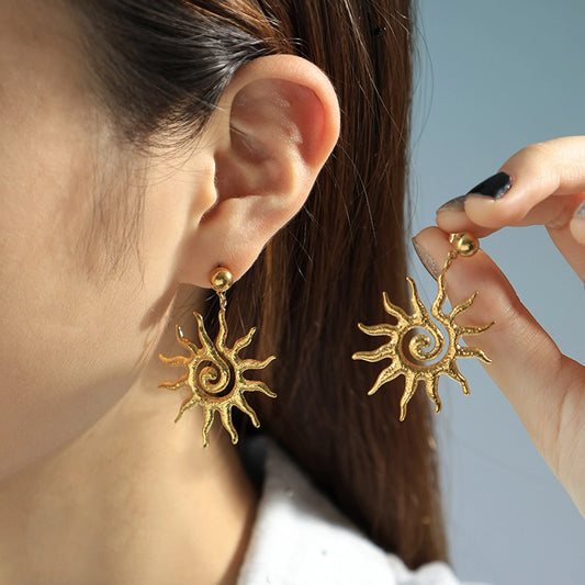 Pendientes de sol de sol [acero inoxidable 304, 14k de oro chapado]