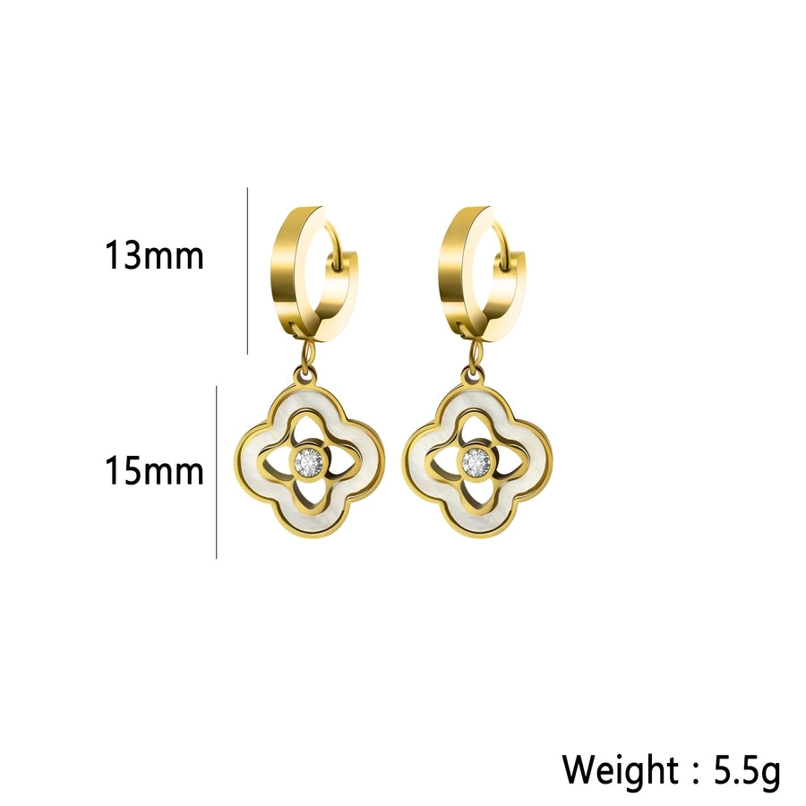 Four Leaf Clover Zircon Earrings [304 Stainless Steel,18K Gold Plated]