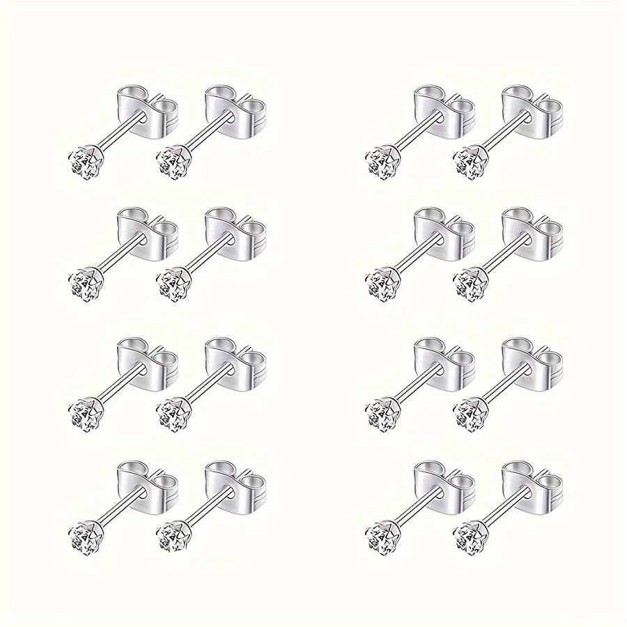 8 Pairs Rhinestone Earrings Set [304 Stainless Steel, 18K Gold Plated]