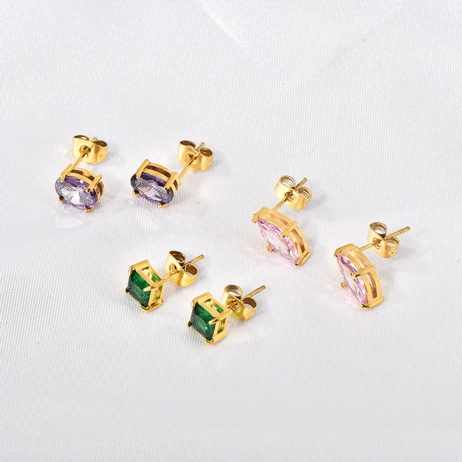 Shiny Squarel Rhinestones Ear Studs [304 Rustfrit stål, 18K guldbelagt]