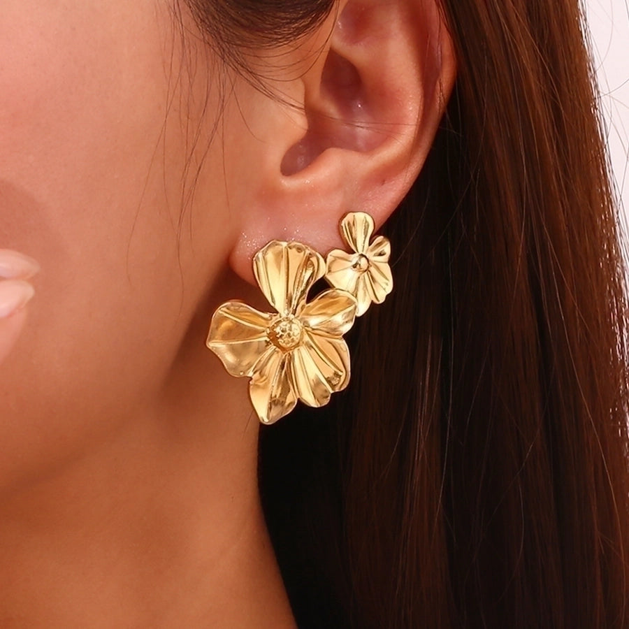 Mix Flower Earrings [304 Stainless Steel,18K Gold Plated]