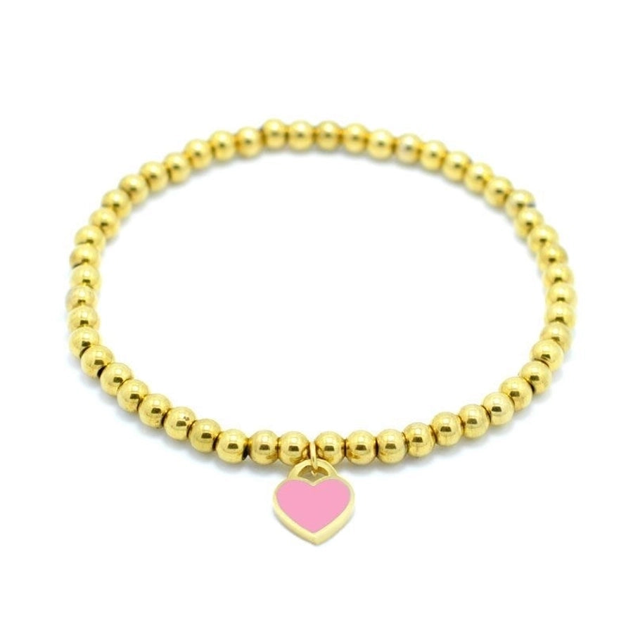 Heart Shape Beaded Bracelet [Stainless Steel,18K Gold Plated]