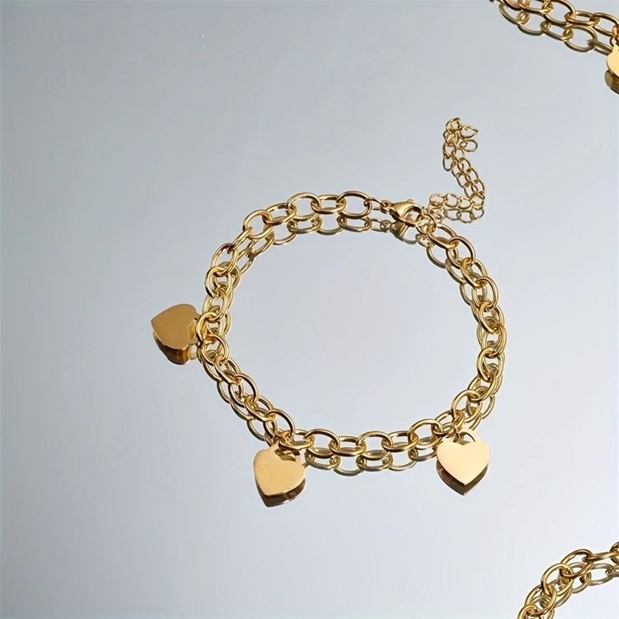 Multiple Hearts Chain Bracelet [Stainless Steel,18K Gold Plated]