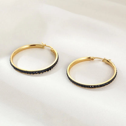 Studded withRhinestones Color Hoop Earrings [Stainless Steel]