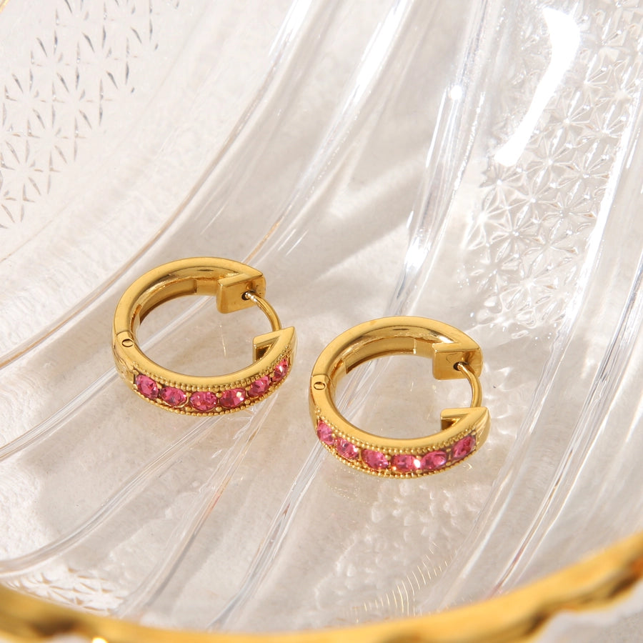 Round Rhinestones Hoop Earrings[304 Stainless Steel,14K Gold Plated]