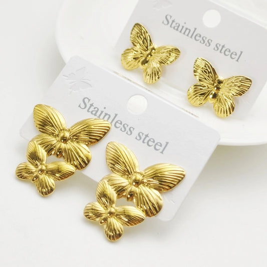 Pendientes de nudos de arco de mariposa [304 acero inoxidable, 18k dorado chapado]