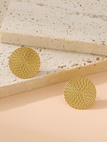 Flat Round Earrings [304 Stainless Steel, 18K Gold Plated]