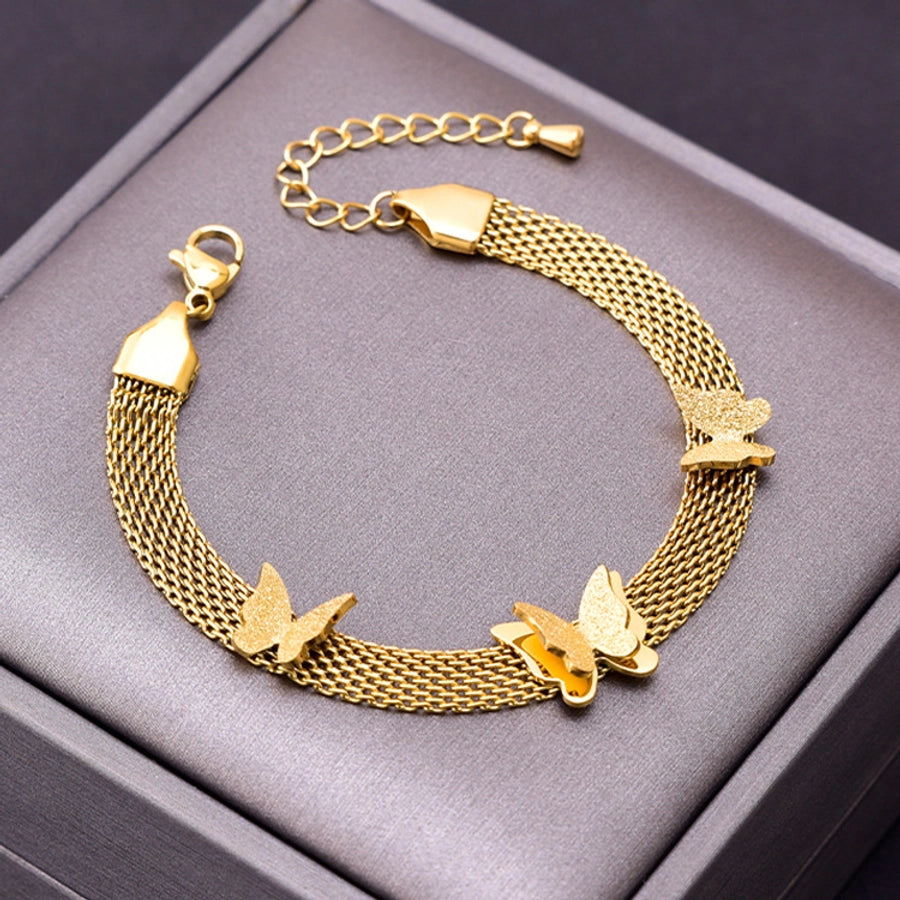 Butterfly Chain Bracelet [304 Stainless Steel, 18K Gold Plated]