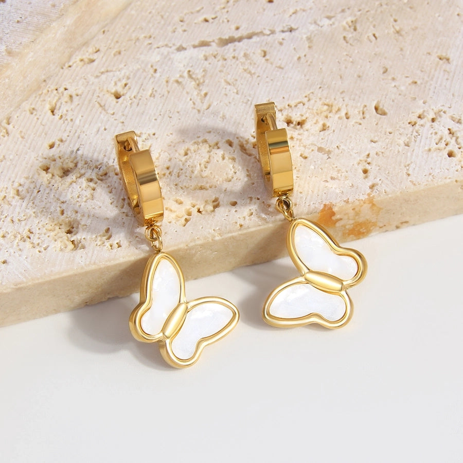 Luxuriosus Butterfly Pendientes [304 acero inoxidable, 18k dorado chapado]