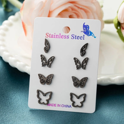 Butterfly Stud Earrings Set [304 Stainless Steel, 18K Gold Plated]