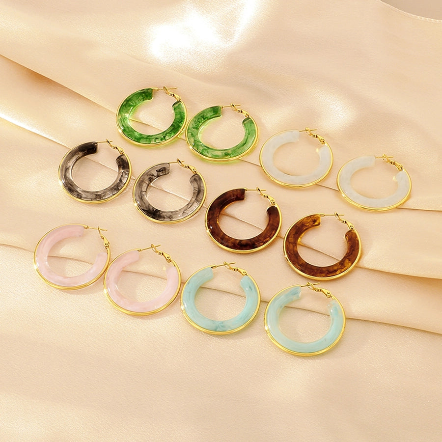 Round Resin Hoop Earrings [304 Stainless Steel, 18K Gold Plated]