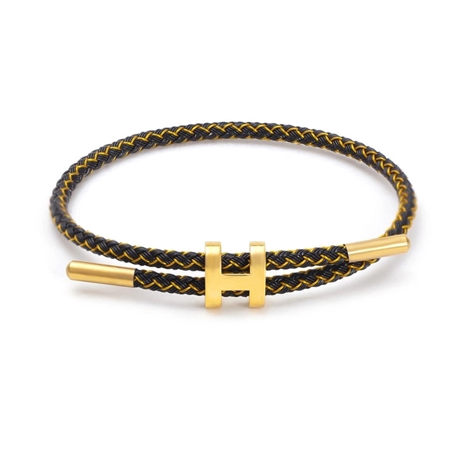 H Letter Wire Rope  Bracelets [304 Stainless Steel, 18K Gold Plated]