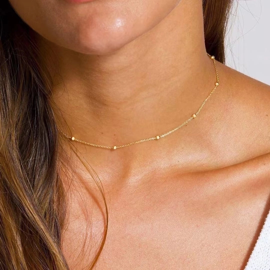 Small Beads Gold Necklace [304 Stainless Steel,18K Gold Plated]