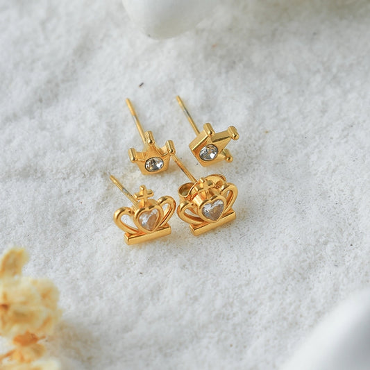 Crown Ear Studs [304 acero inoxidable, 14k de oro chapado]