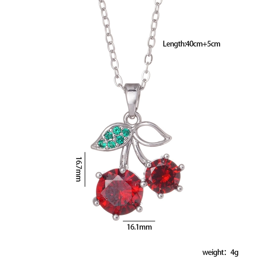 Glam Cherry Zircon Pendant Necklace  [304 Stainless Steel,Copper]